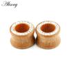 1PC Fashion Ear Plugs Wood Flesh Tunnels Zircon Crystal Rhinestone 8mm-16mm Saddle Ear Taper Body Piercing Jewelry Men Women