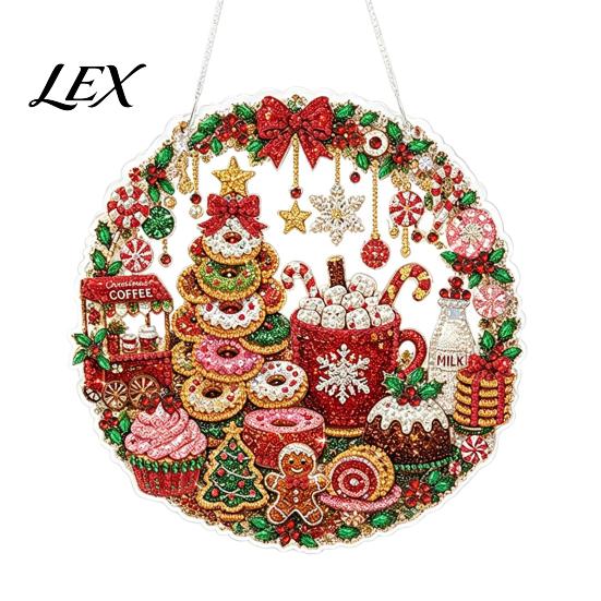 Festive Tree Ornament Crafting Christmas Rhinestone Painting Suncatcher Kit, DIY Faux Pearl Art Xmas Crafts for Adults Beginner, Acrylic Decorative