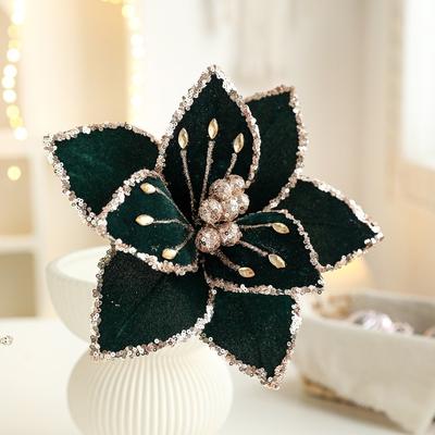 New 26CM Artificial Poinsettia Flower Sequins Glitter Simulation Flowers Sparkling DIY Christmas Flower Home Decoration
