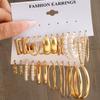 6 Pairs Earrings Golden Geometric Square Grace Ear Hoops Jewelry Sets Imitation Pearl