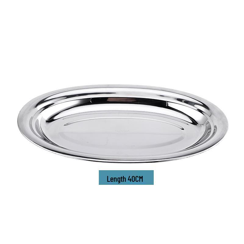 304 Stainless Steel Deep Oval Fish Plate: Thickened Egg-Shaped Dish for Steaming, BBQ & More. Ideal for Home Dining.