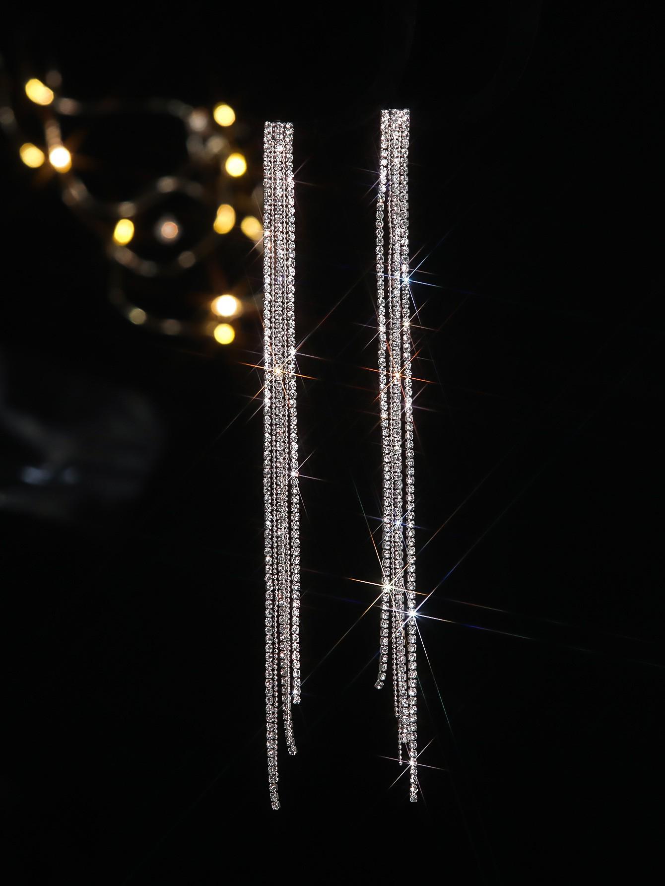 

DINGKA Элегантные 20-сантиметровые серьги-кисточки класса люкс с разноцветными стразами для женщин