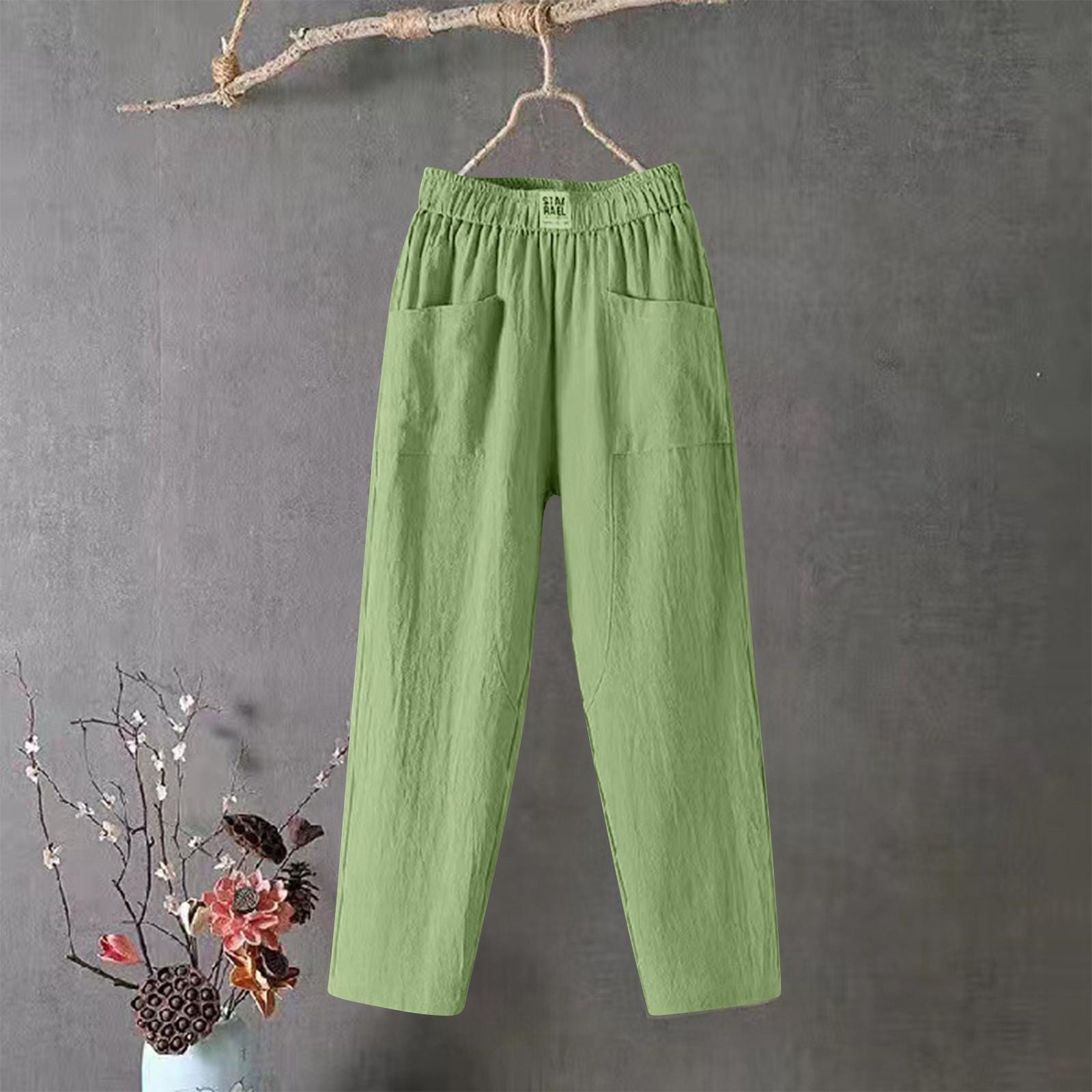 

Women s Fashion Color Loose Large Size Elastic Waist Small Leg Haren Pants Casual Pants XXXL зелений