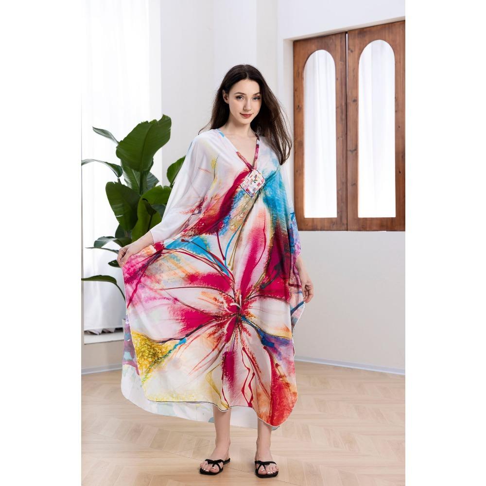 New Beach Smock, Printed Dress, Long Gown, Vacation Beach Dress
