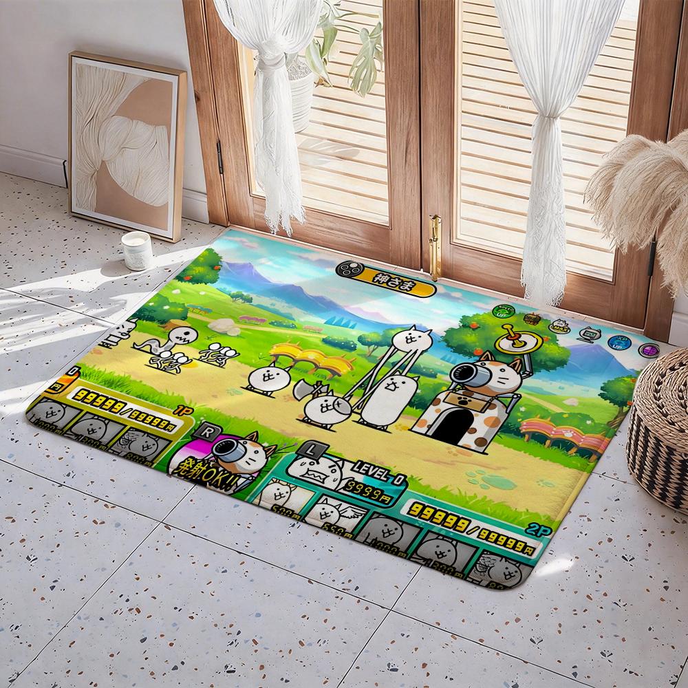Game B Battle Cats Floor Mat Eco Flannel Doormat Non Slip Odorless Indoor Floor Rug Soft Short Plush Home Mat