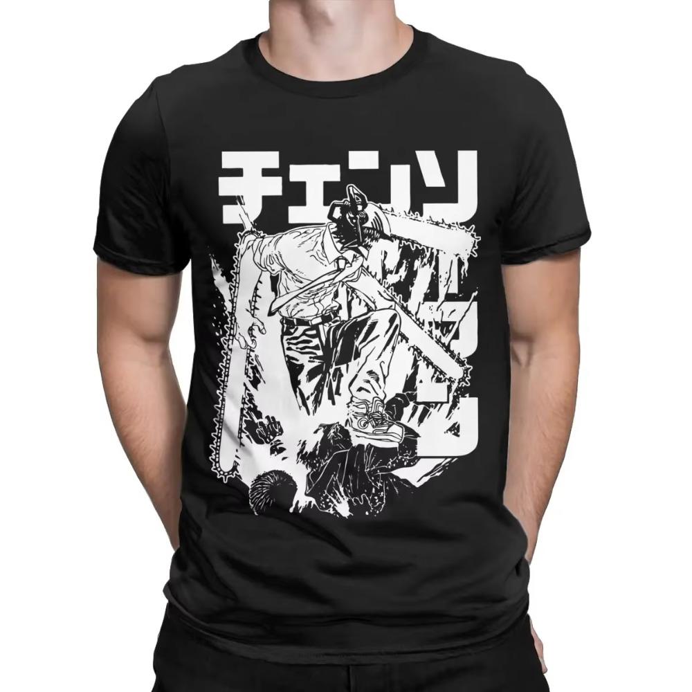 Anime Warrior Denji T Shirts Men's Cotton Vintage T-Shirt Round Neck Tee Shirt Short Sleeve Clothes 6XL