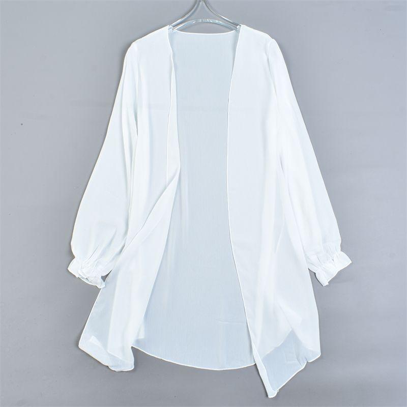 

Белый шифоновый кардиган средней длины без застежки Женский 3.18l81812 Легкий и прохладный на ощупь Дышащая одежда для защиты от солнца Длинные рукава Шаль 1 White S