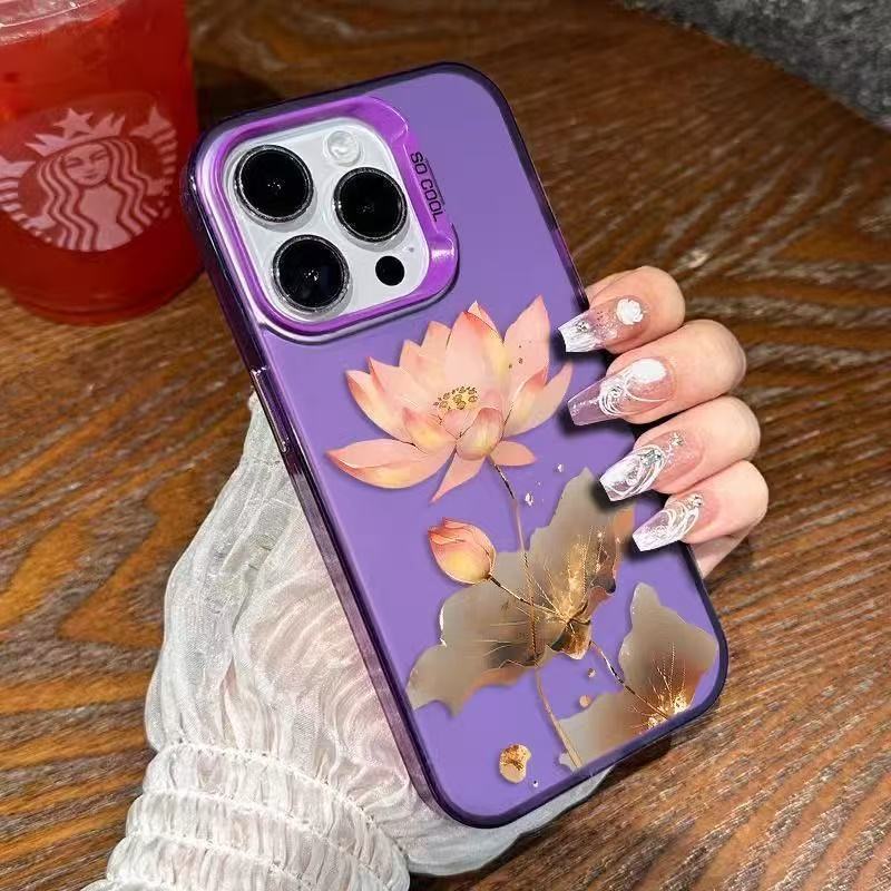 The new few lotus flowers are suitable for iphone17 mobile phone case Apple 16promax/15 anti-drop 14pro13 Europe and America