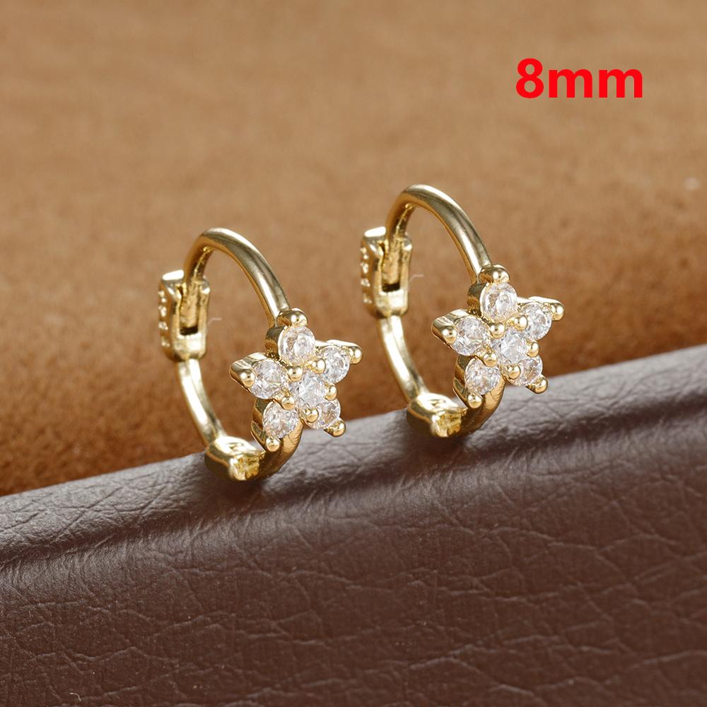 2 Stück Huggies Creolen für Damen Einfach Edelstahl Kleiner Kristall Zirkonia Knorpel Blume Ohrringe Piercing Schmuck