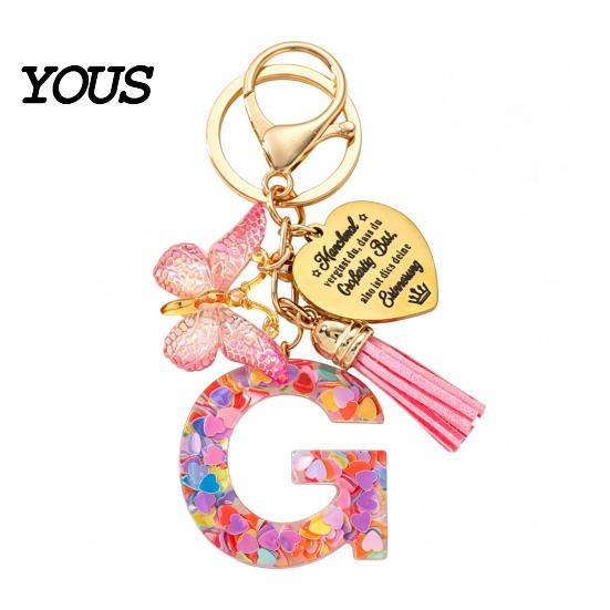 Keychain Pendant Pendant, Sequins Initial Letter Charm Key Chain with Butterfly Tassel Stainless Durable Steel Heart Design, A-Z Holder for Bag