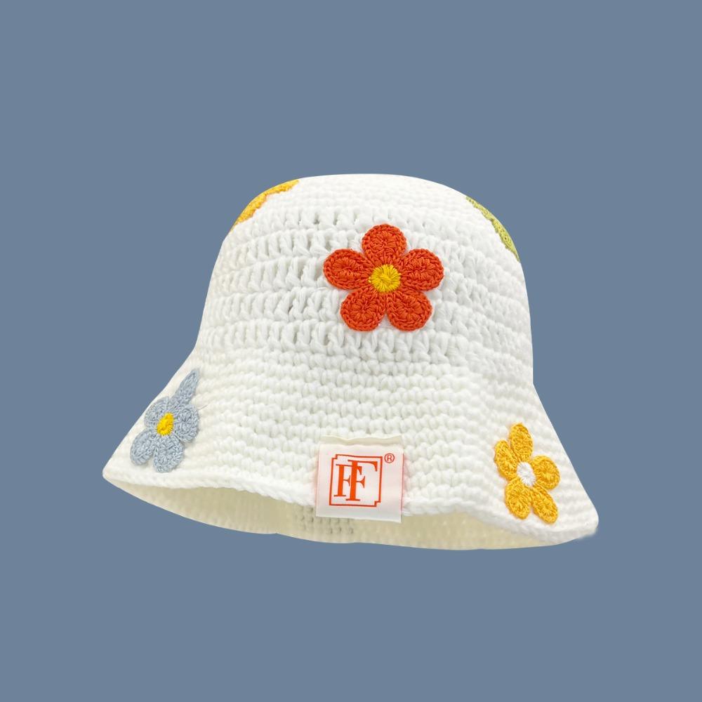 Korean Style Beanies Hat Handmade Bucket Hat Casual Flower Knitted Hat  Outdoor