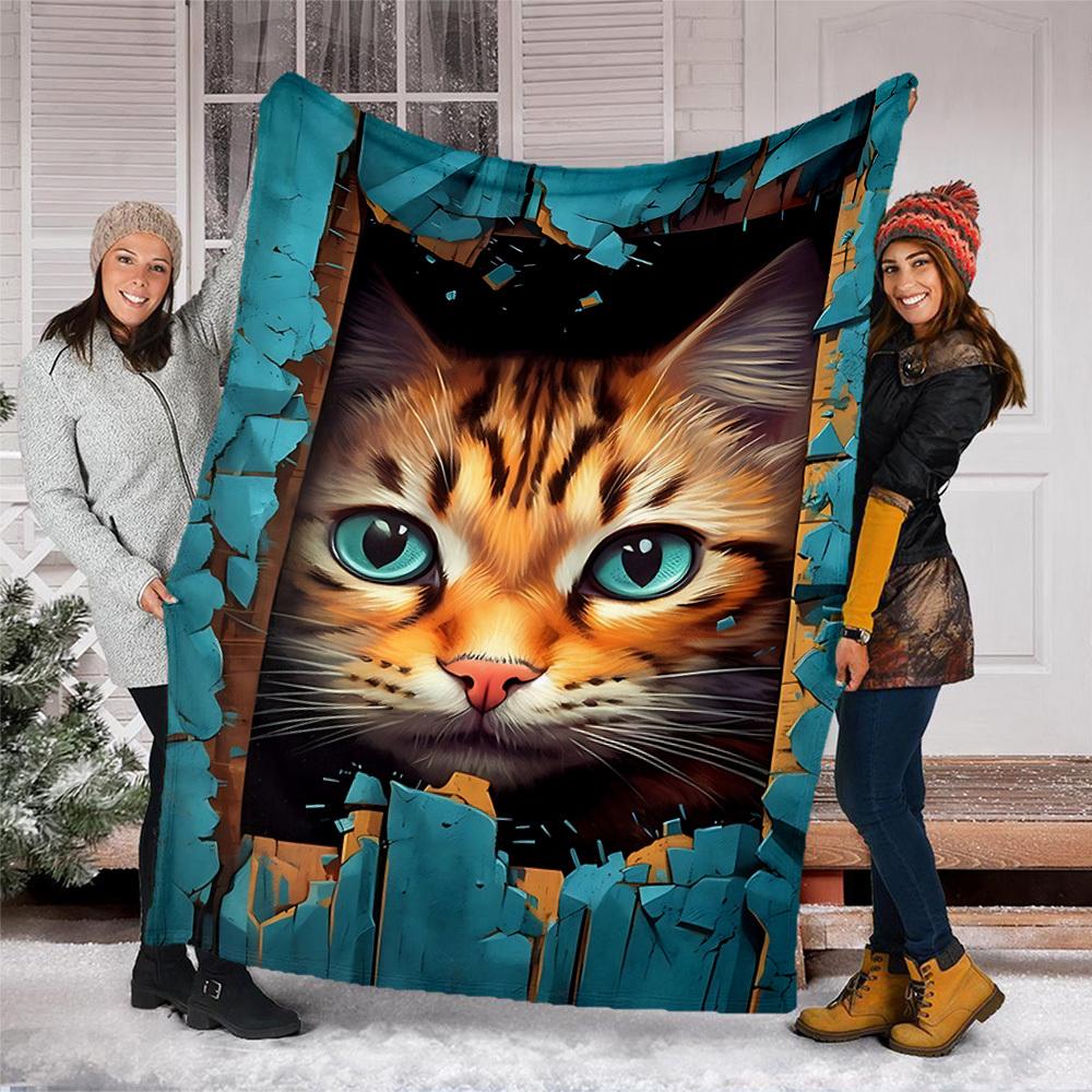 1pc Cat Breakthrough Outdoor Blanket Soft Flannel Cozy for Travel & Camping All Season