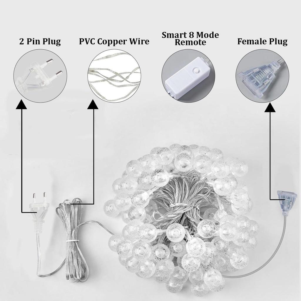 80 Crystal Ball Diwali Lights for Decoration for Home Warm White Led String Lights Curtain Lights Ball Pendants 3x1 Mtr String Light