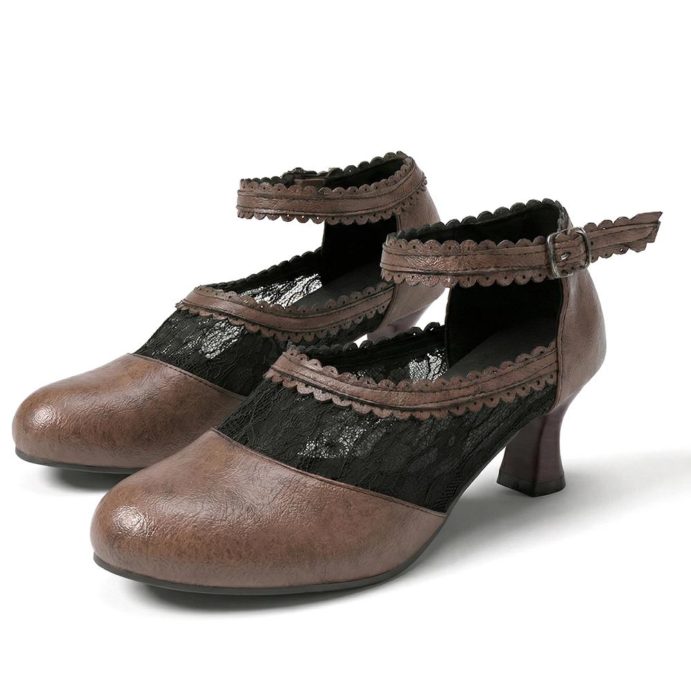 Dámské Mary Jane lodičky nadměrné velikosti, 6cm podpatek, krajkové lemování, PU boty