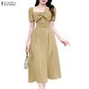 ZANZEA Elegant Women Square Collar Summer Casual Short Sleeve Dress