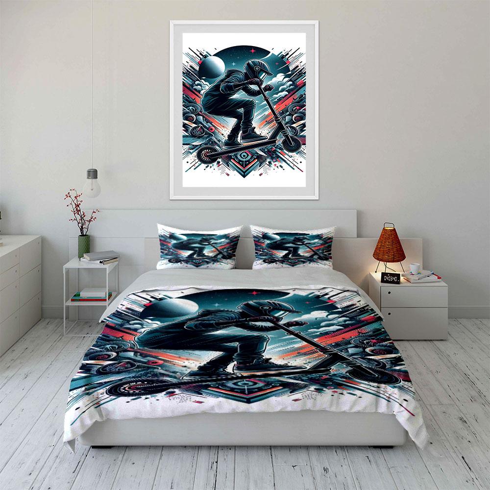Futuristic scooter rider design. Bedding sets Duvet cover sets Duvet covers Pillowcases(1*Duvet Cover 2*Pillowcases without duvet insert)
