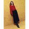ELLE Women's Elegant Black Merino Wool Blend A-Line Midi Skirt