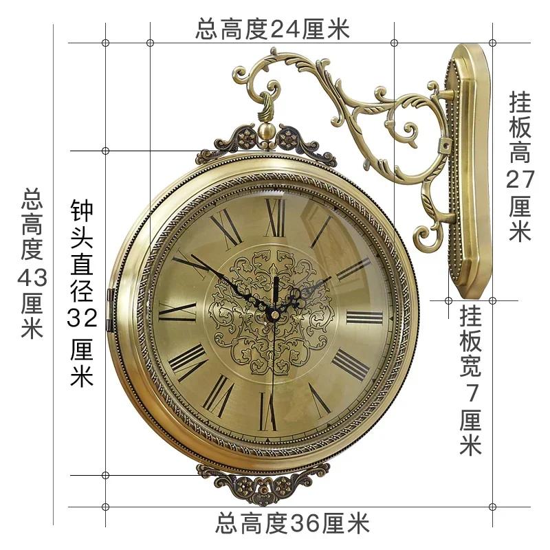 Luxury Wood Wall Clock Metal Retro Nordic American Style Gold Silent Double Sided Reloj De Pared Chic Living Room Home DecG8I0G1