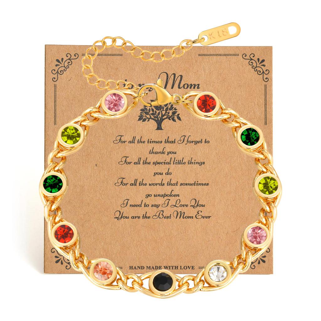 Vnox Colorful Bejeweled Bracelets For Women Dainty Natural CZ Stone Stainless Steel Chain Bracelets Luxury Jewelry Gift To Mom