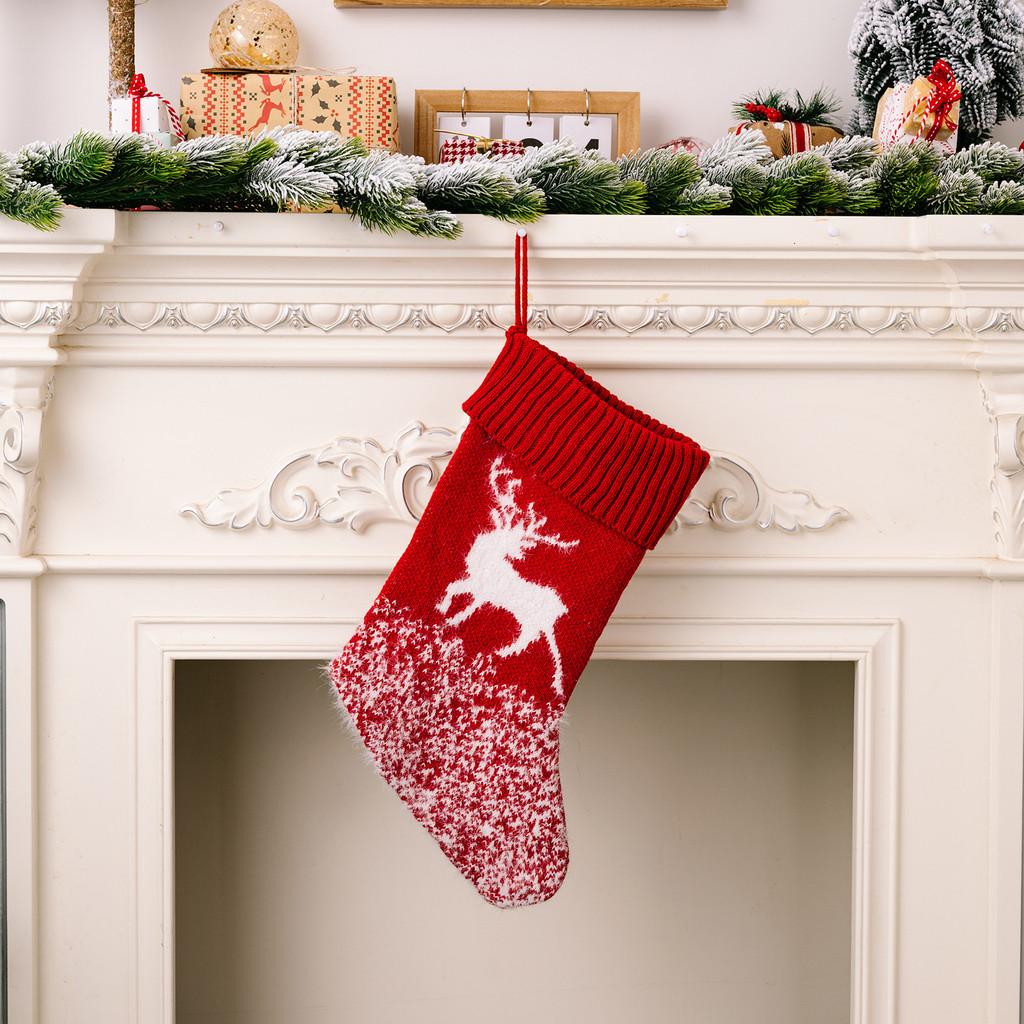 

Knitted Beautiful Red Christmas Stockings With Festive Snowflakes For Gift Kids Reindeer Christmas Sock