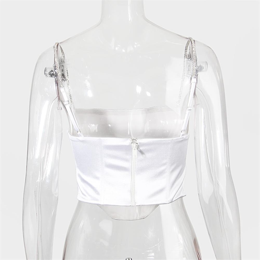 Diamond Chain Sling Female Slim Solid Color Corset Sexy Sleeveless Vest Top Female In Europe and America