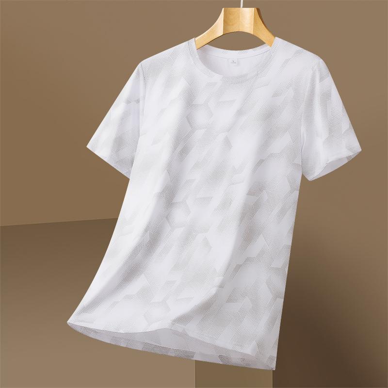 T-shirt a maniche corte mimetica in seta ghiacciata da uomo, sottile, larga, ad asciugatura rapida, per corsa, sport, elastica, taglia grande