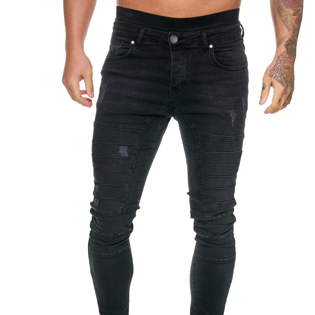 

Новые байкерские мужские джинсы скинни, модные и универсальные брюки. M чёрный
