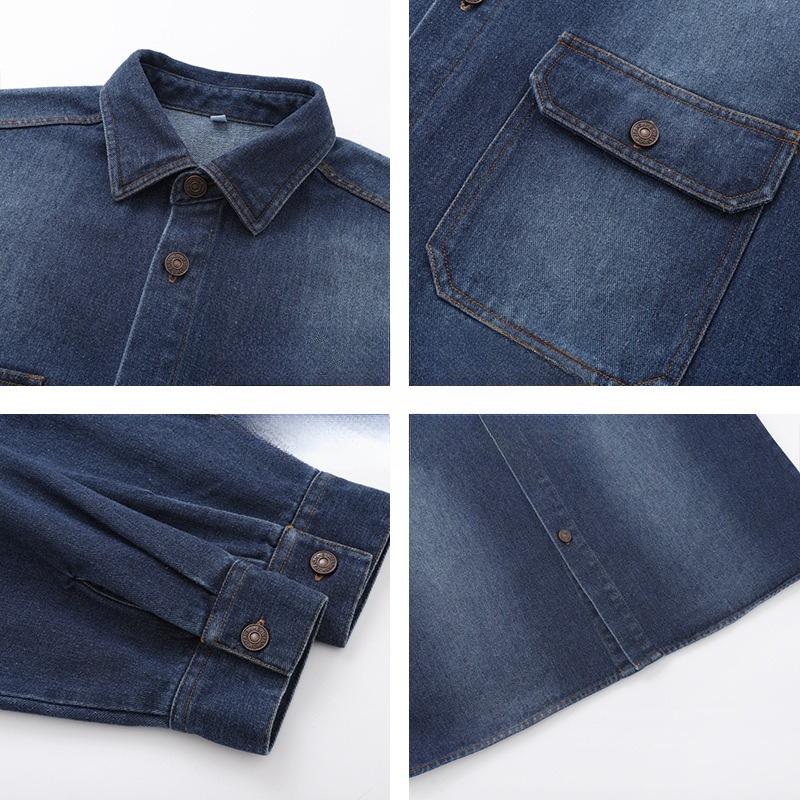 Versatile Coat Minimalist Solid Color Men's Long-sleeved Shirt Autumn Denim Lapel Loose Men's Jacket Jacket Men's Top Breathable Work Casual Jacket