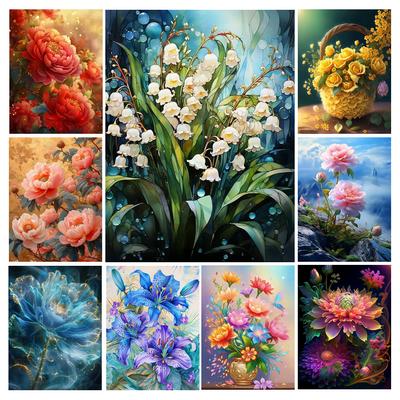 Diamantmalerei Neue Kollektion 2024 Frische Blume DIY Vollquadrat Rundbohrer Strassstickerei Farbe Blumen Pfingstrose Rose Mosaik Kreuzstich Kits