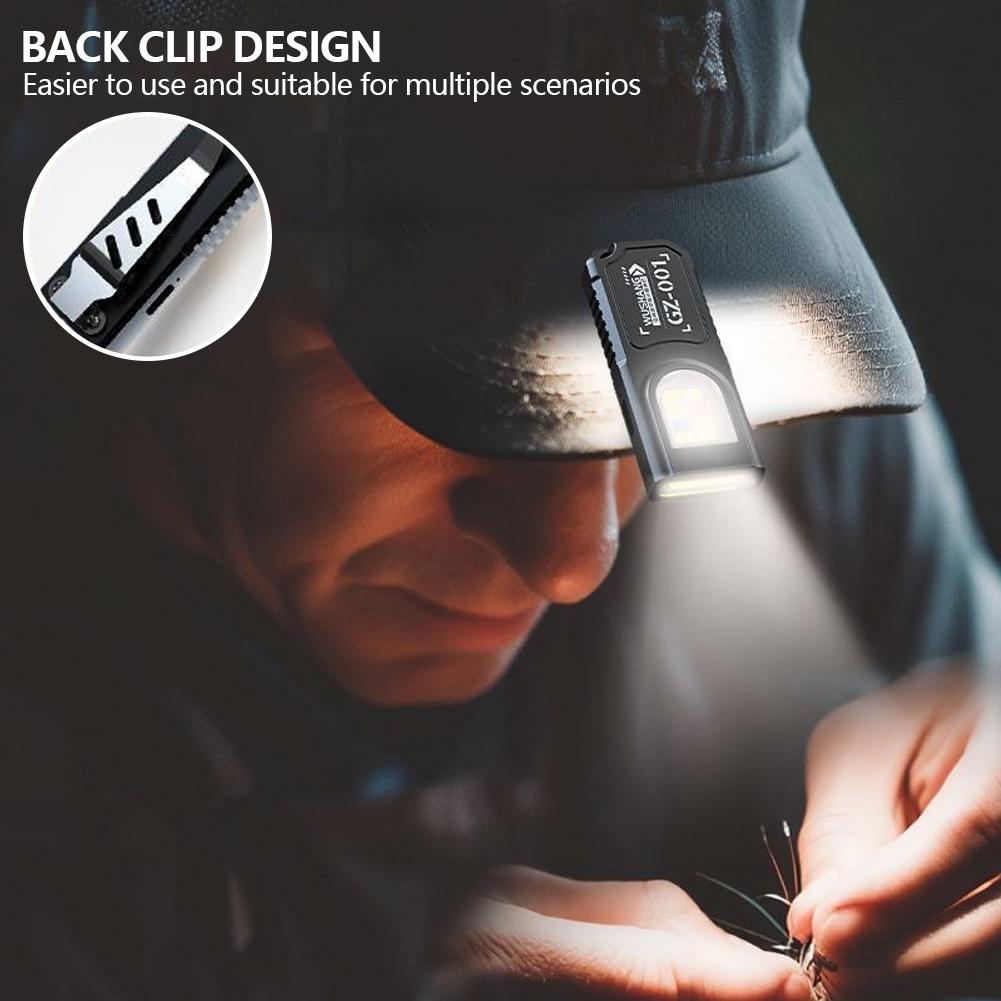 Mini COB LED Keychain Flashlight USB Rechargeable Waterproof Work Light Keyring for Camping Walking Pocket Lamp
