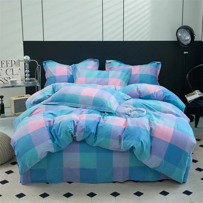 New Cotton Quilt Cover Plaid Yarn-dyed Washed Single Douvet Bed 160x210 220x240 Skin Friendly Comfortable Large Size Bedding