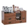 Large Wooden Cosmetic Storage Box with Mirror: Multifunctional Skincare and Lipstick Holder