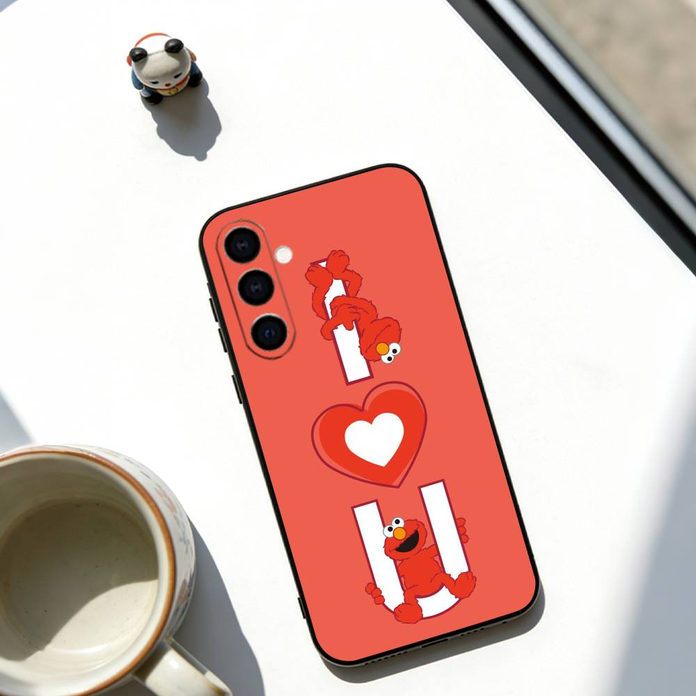 Cut Cartoon E-Elmo Phone Case For Samsung Galaxy A73,A72,A71,A70,A53,A52,A51,Soft Black Cover