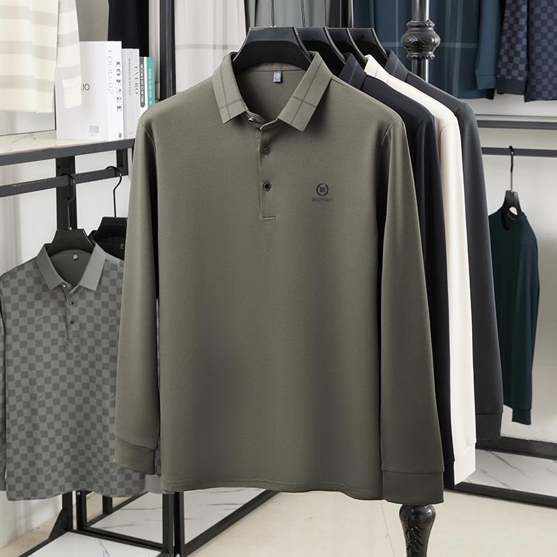 Men's Polo Shirt Lapel Long Sleeve T-Shirt Autumn Exquisite Print Fix Design Business Casual Menswear Top