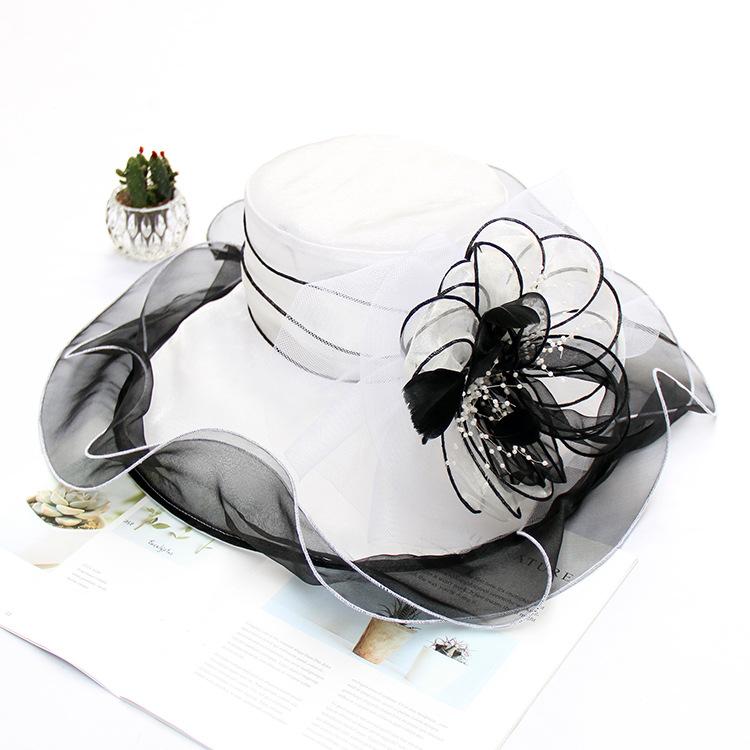 New face covering sunscreen beach hat women's summer organza feather flower fashion hat foldable sun hat
