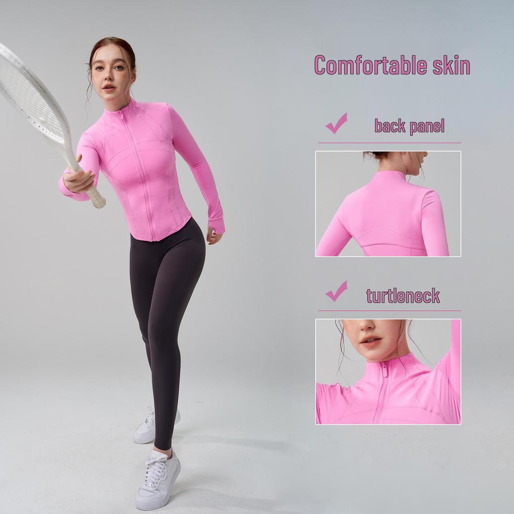 Women's High Neck Spliced Running Jacket: Slimming, Thickened Fitness Wear with Thumb Holes for Autumn/Winter