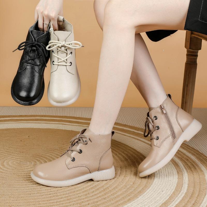 Autumn Early Winter Genuine Leather Shoes Women Ankle Boots Retro Soft Cow Leather Brand Ladies Boots Plus Size 41