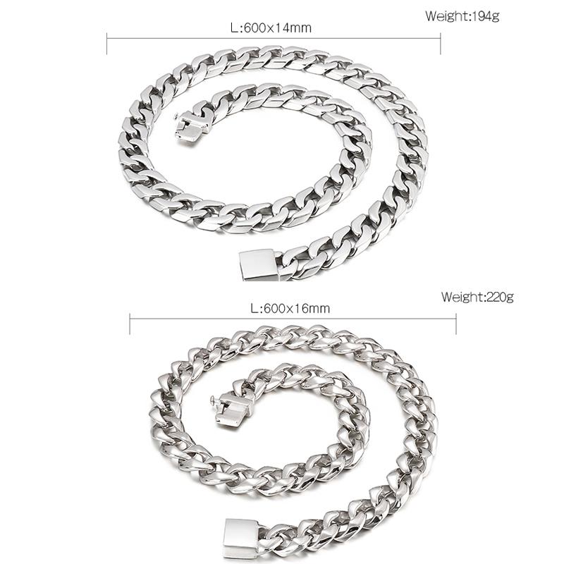 Massive Solid 316L Stainless Steel Necklace for Men High Polished 14/16MM Wide 55/60CM Long Cuban Link Chain Men's Necklaces Man