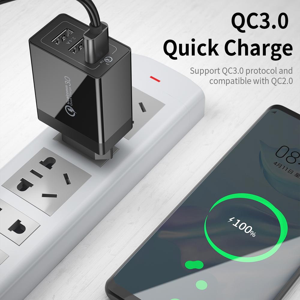 30W USB Type C Charger Quick Charge 3.0 For iPhone 14 Samsung Xiaomi 3 Port Multi Plug Wall Mobile Phone Fast Charging