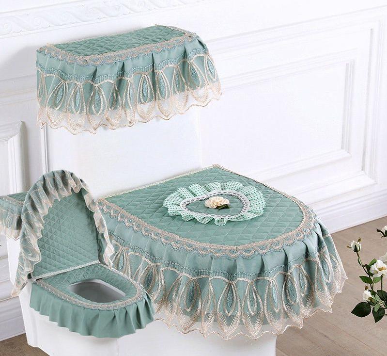 3 sztuk/zestaw koronkowy haft odpinany nakładka na sedes tkanina pyłoszczelna miękka deska sedesowa poduszka z pierścieniem dekoracja wnętrz nakładka na toaletę