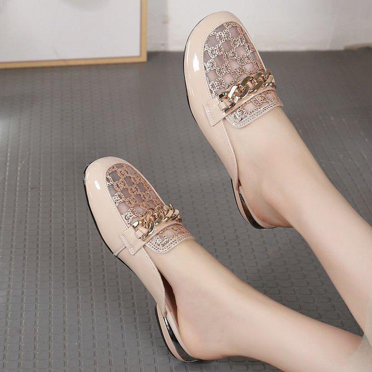 Summer 2025 Women's Chain Mesh Pointed Toe Chunky Low Heel Mules