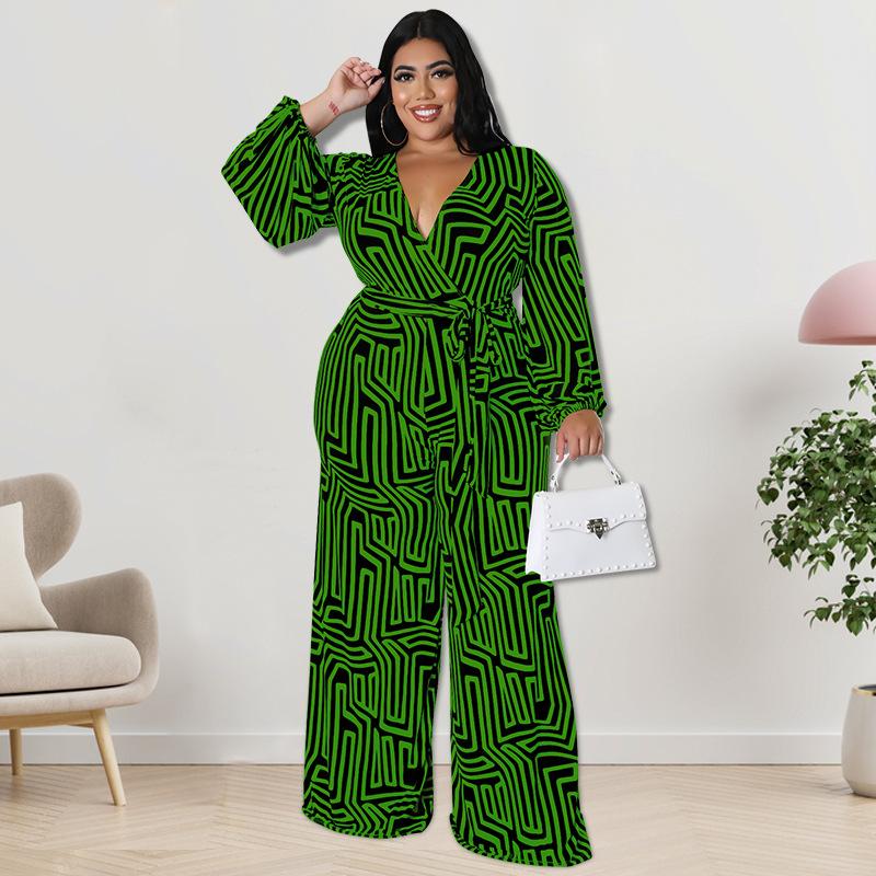 Spring and Autumn Women's Jumpsuit Large Size Comfortable Casual Tied Long Sleeve One-piece Straight Pants Trousers
