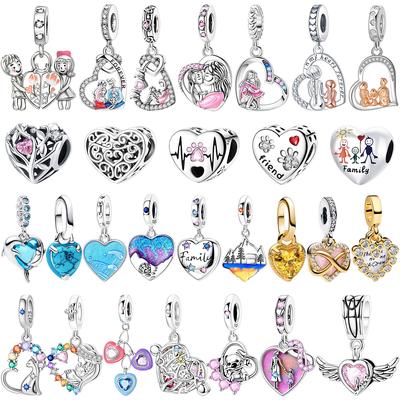 Sweet Copper Mother Love Heart Charms Pendant Fit Original Bracelet Family Tree Bead Diy Fine Jewelry New Year Gift