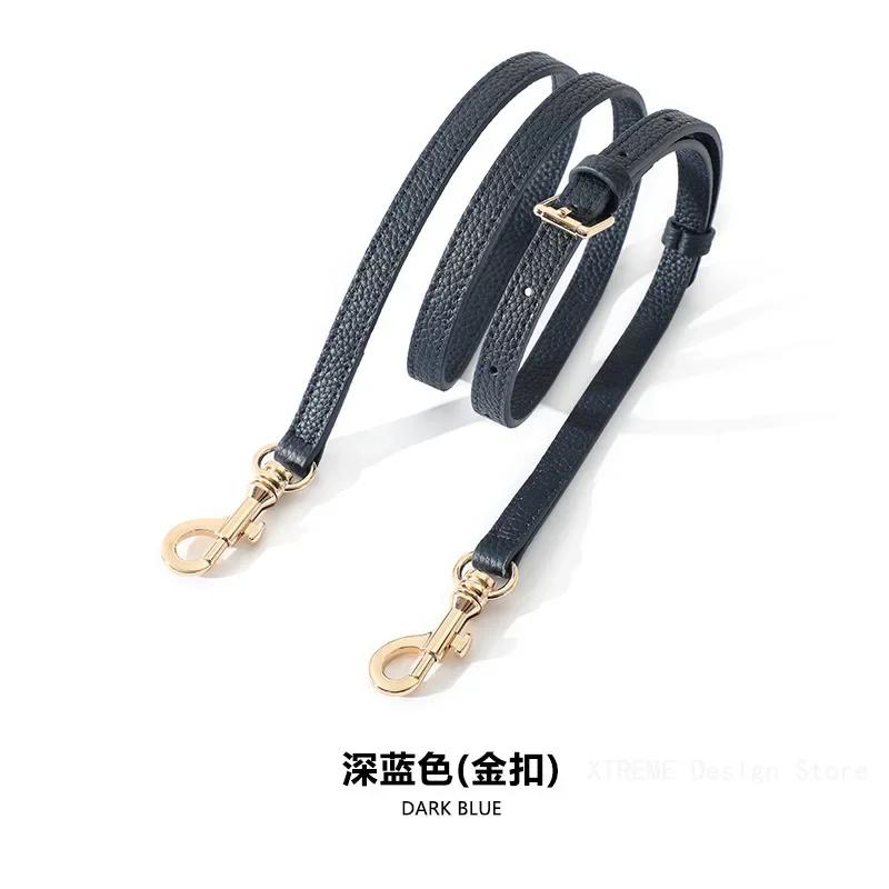 

Genuine Leather Bag Strap Replacement Adjustable Thin Shoulder Strap Belt Messenger Litchi Pattern Woman Bag Accessorie Golden buckle темно-синий
