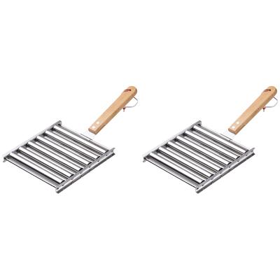 Hot Dog Roller with Wood Handle Stainless Steel Griller Grill Accessories (M)