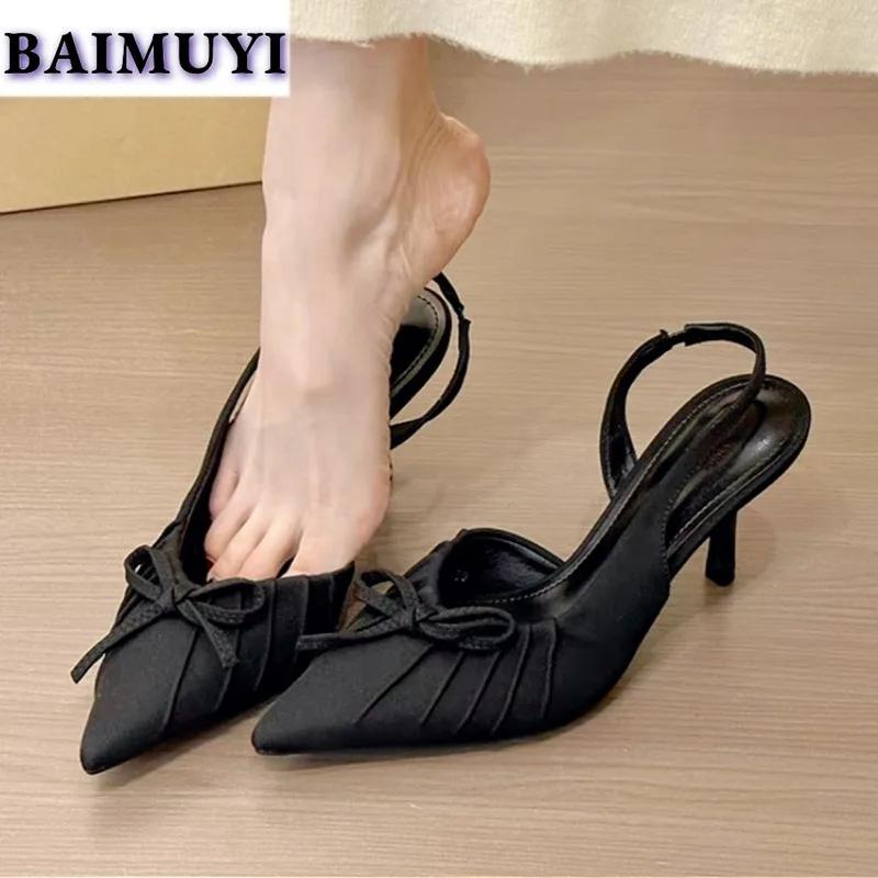 Leopard Pointed Toe Bow Women Shoes High Heels Sandals Elegant Summer Mules 2025 Designer Dress Party Shoes Woman Sexy Pumps