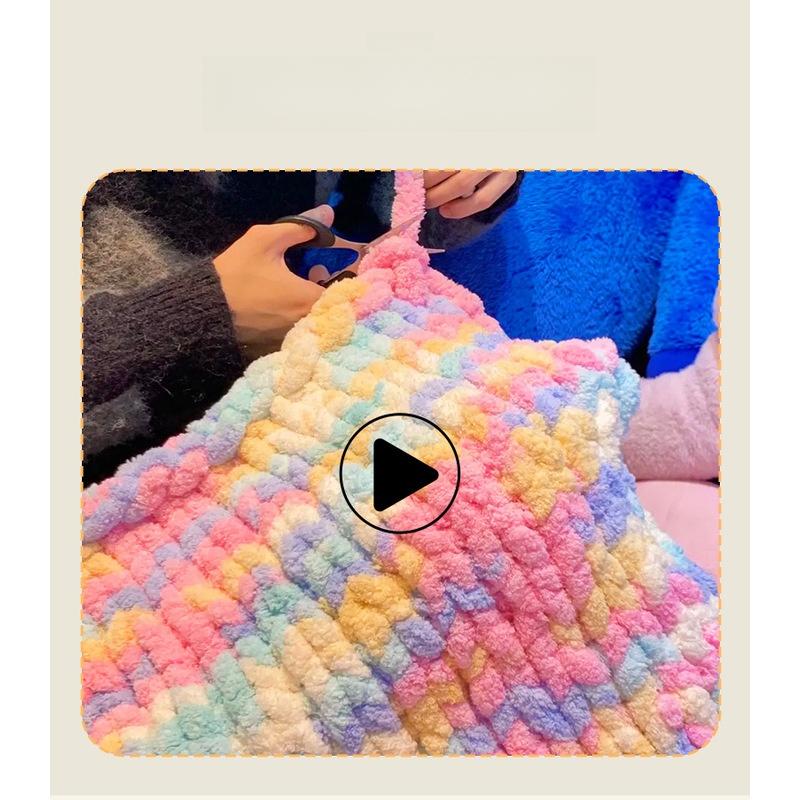 Handmade DIY Rainbow Adient Yarn Scarf Tail Line Finger Knitting Cozy Nest Cuion Thi Ice Strip Yarn
