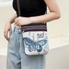 Bolso Pequeño de Lona Bordado para Teléfono de Hombro para Mujer Estilo Étnico Retro Bolso Bandolera Mensajero de Viaje al Aire Libre