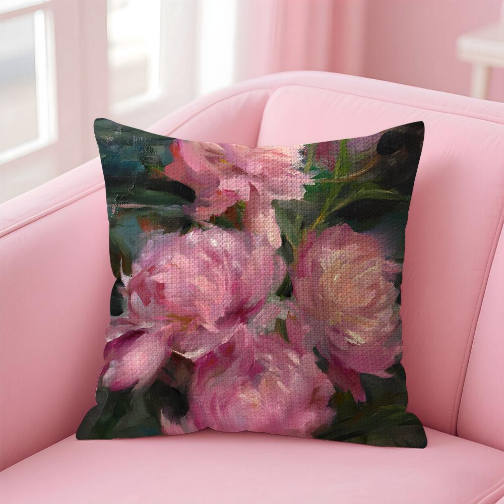 Oil Painting Luxury Cushion Cover Natural Linen Pillow Case DoubleSided Print Decorative Sofa Pillowcase Home Decor Gift