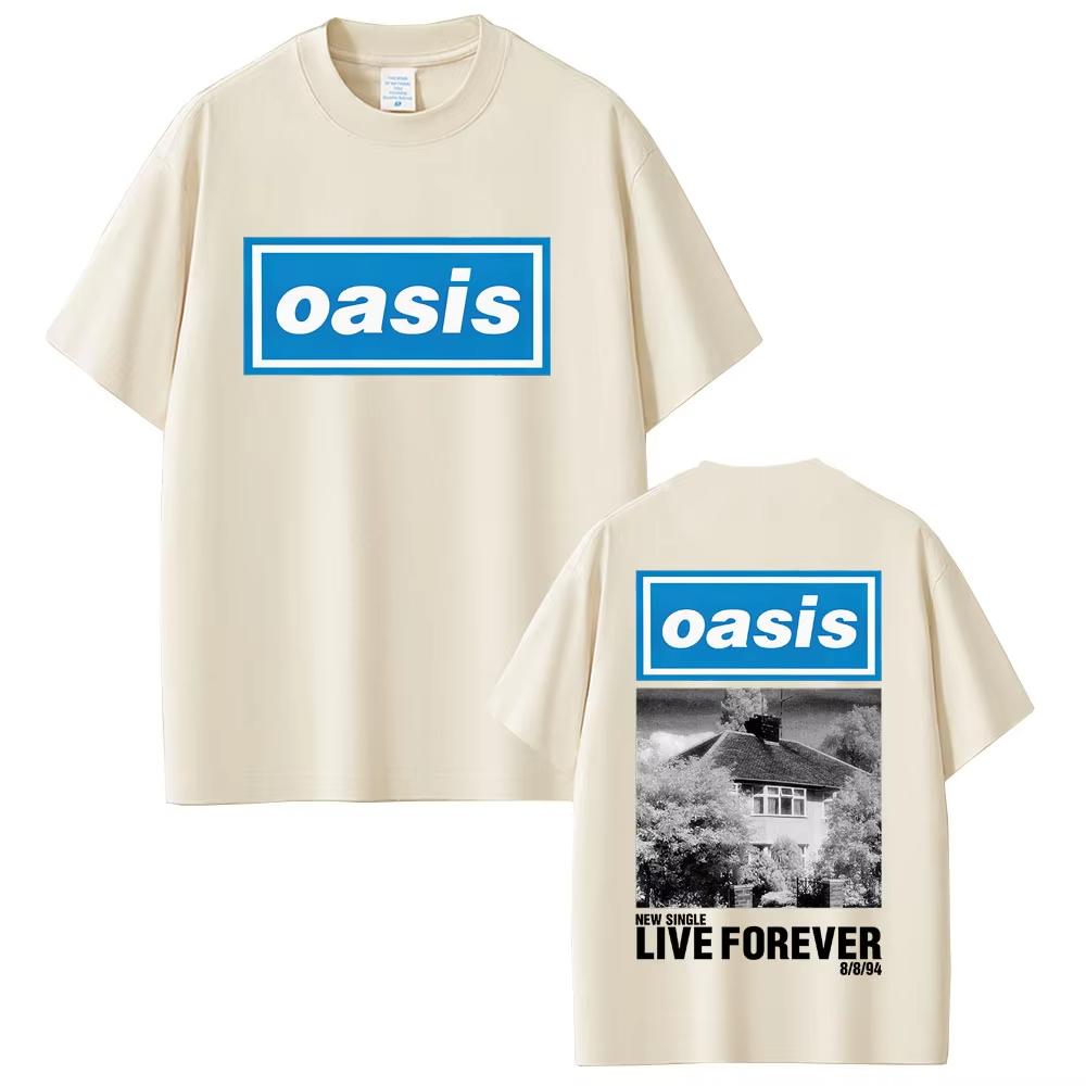 O-Oasis Live Forever T Shirt British Rock Band T Shirts Men Women Classic Oversized T-shirt Women Cotton Short Sleeve T-shirts